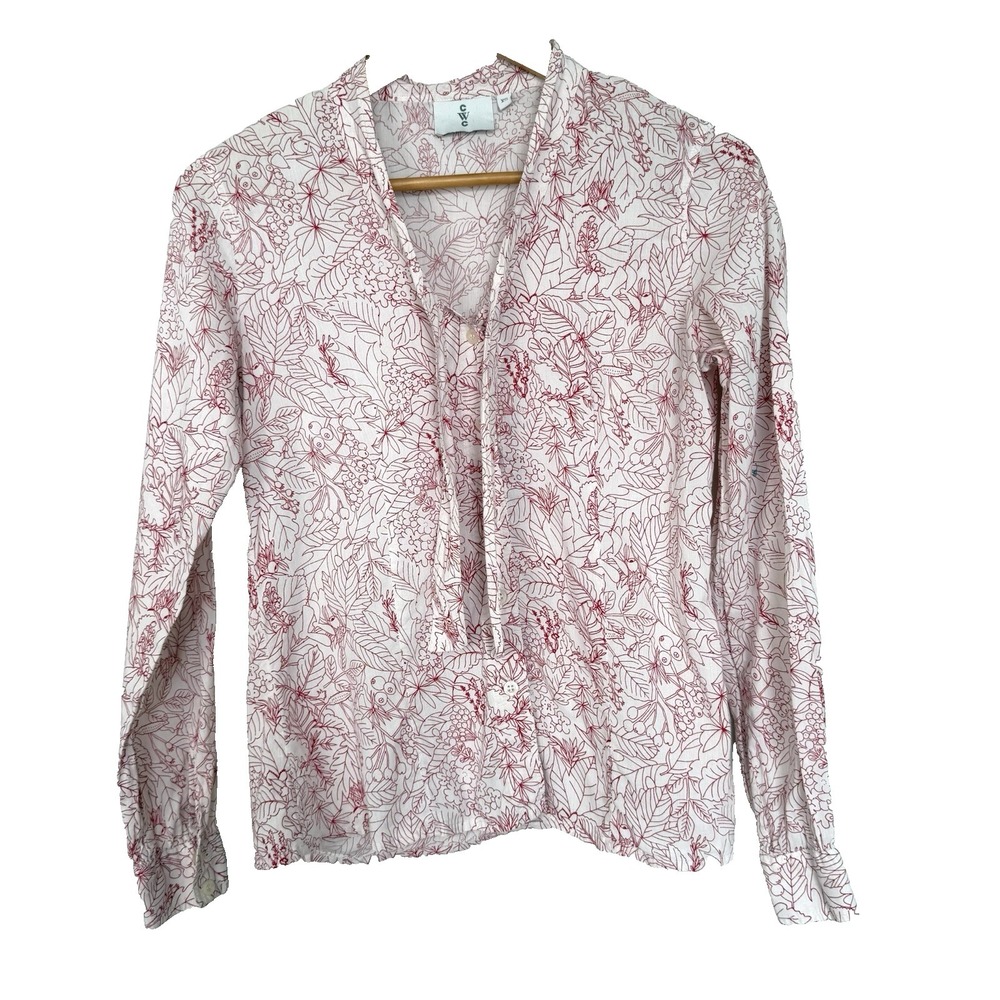 CWC Cherry Print Long Sleeve Blouse Womens Size XS Tie Neck Preppy Whimsical